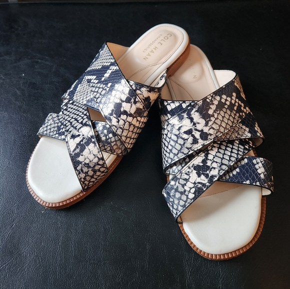 Cole Haan Winona Snakeskin-Print Leather Slide Sandals - Picture 3 of 9